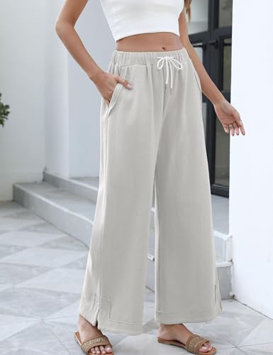 Image of Athlisan Womens Baggy Wide Leg Palazzo Pants Casual Loose Drawstring Elastic Waisted Lounge Trousers with Pockets