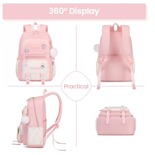 Miniatura 7 de Tanou Mochilas Escolares Niña, 20 Litros Mochila Colegio Niña Con Colgante De 8 A 12 Años, Ligera E Impermeable Mochila Kawaii Escolar De Nailon Para Niñas, Rosa