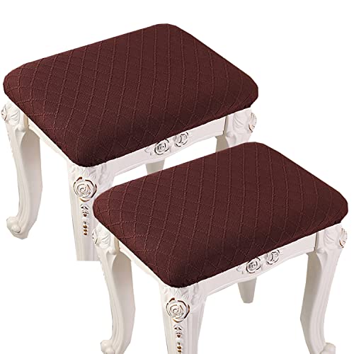 Hfcnmy Stool Covers Rectangle,2 Pack Stretch Rectangle Bar Stool Covers Jacquard Vanity Stool Cover Washable Counter Stool Covers Saddle Seat Cover With Elastic Band For Wooden Metal Bench(Coffee) #TOP19