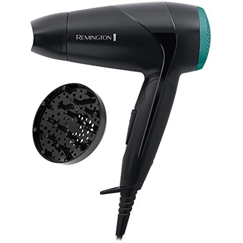 Remington Folding Travel Hairdryer with Mini Concentrator and Diffuser, Worldwide Voltage - D1500, Black Cover