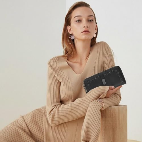 Image of Wallet for Women Large Capacity RFID Blocking Leather Bifold Card Holder with Zipper Change Pocket