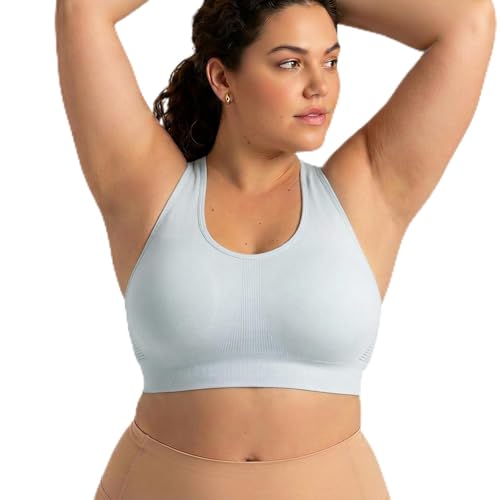 Under Control Plus Size Sports Bras for Women High Support Large Bust Racerback Padded White Black Sport Bra Yoga Workout Bra (US, Cup Band, 1X, 42, Glacier Grey)
