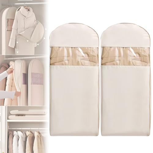 2 Pieces Space Saving Hanging Large Garment Bag, 51x23 in Dustproof Self-Compression Closet Organizers, Large Space-Saving Clothes Bags for Down Coat and Quilts