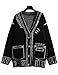 Shebote Women Print Graffiti Unique Cardigan Sweater Y2k Fake Pocket Long Sleeve Button Up Open Front Knit Sweaters Coat(0360-Black-M)
