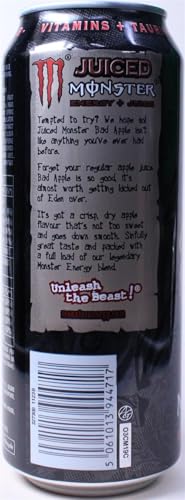 Image of Monster Juiced Energy Drink - Bad Apple Flavor, 500ml Cans (Pack of 12) By COUGAR - Energy + Juice Blend, Bold Apple Taste, High Caffeine & B-Vitamins (IMPORTED-USA)