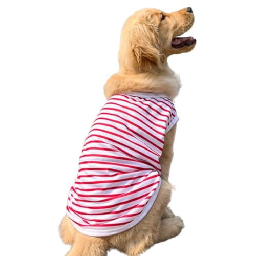ANIAC Camiseta de verão grande para cães meninas meninos vermelho branco listrado algodão camiseta r