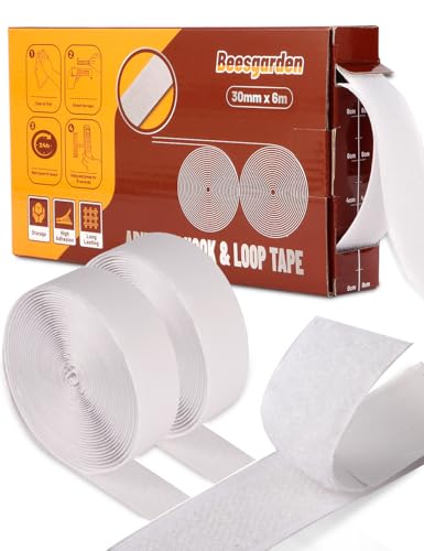 Image of Beesgarden Heavy Duty Hook and Loop Adhesive Tape 30mm x 6m with Dispenser, Extra Strong Double Sided Stick On Tape for Room Décor & Home, Office,Desk, Garage, Car Carpet Sofa Picture Frame
