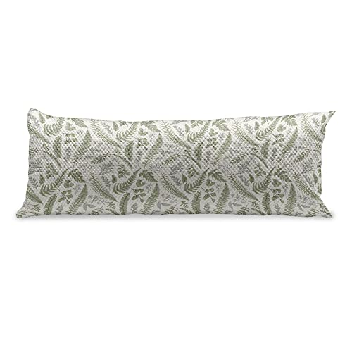 Lunarable Kissenbezug im Vintage-Stil, Blumenmuster mit Buchsbaum, Eukalyptus, Farn, Maidenhair, bedruckt, weich und bequem, Kopfteil, lang, 50,8 x 139,7 cm, Reseda Green Sage Green Cover
