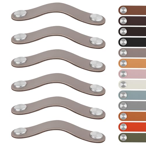 LEREATI 6 Pack Leather Drawer Pulls 3.7 Inch Cabinet Handles with Screws Faux Leather Dresser Knobs for Cabinets, Drawers, Closet, Kitchen and Bathroom Furniture (3.7in Hole Center, Silver + Flesh)