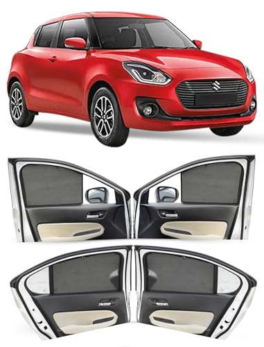 Image of Autofact Car Sunshades for Maruti Swift (2018 to 2024), UV Protection, Useful Car Accessories, Custom fit Sun Shades for Side Windows, Set of 4
