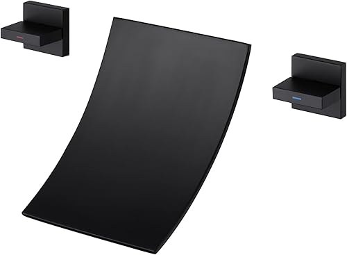 Qinkell Llenador de bañera de montaje en pared, grifo de bañera de latón de alto flujo negro con 2 asas