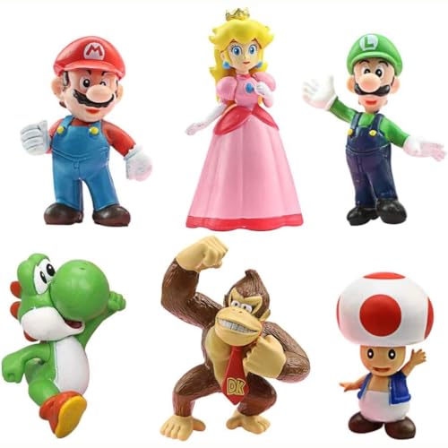 Mario T-oys, Mario Action F-igures, Mario Cake Toppers, Party Decoration, CupCake Topper, Cake Decoartions, Mario Birthday Decoration, Party Supplies (6pcs-5cm)