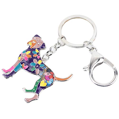 DOWAY Cute Emaille Boxer Hund Schlüsselanhänger Tasche Charms für Damen Frauen Hund Schmuck Geschenke (Violett)