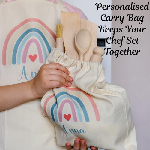 Hoolaroo Personalised Kids Aprons For Cooking Childrens Baking Gifts Personalised Apron Kids Cooking Utensils Set Wooden (Pink Bunny) - Image 6