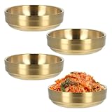 Anjetan 3.5 Oz Korean Gold Dishes Set, 4 Pack Resturant Quality Dinning Dishes for Condiment Seasoning Sushi Dipping, Food Grade Stainless Steel Gold Bowls for Home Kitchen