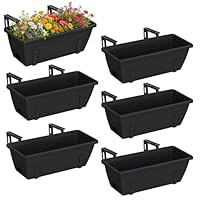 CADUKE Geländer-Pflanzkästen, Schwarze Pflanzkästen mit Verstellbarer Halterung, 43,2 cm Deckschiene, Pflanzgefäße für Outdoor-Pflanzen, Blumentöpfe für Balkon, Garten, Dekoration, 6 Stück