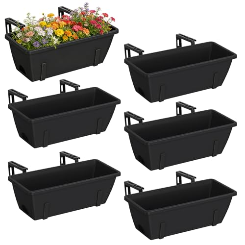 CADUKE 6 PCS Railing Planter Boxes, Black Planter Boxes with Adjustable Bracket, 17 Inch Deck Rail...