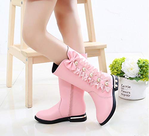 Kids Girl's Waterproof Lace Bowknot Side Zipper Fur Lined Tall Winter Riding Boots Fashion Sparkle Bootie(Toddler/Little Kid)4