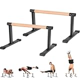 Trlakepreble Wooden Parallel Bars 20' Length 12' Height，and Dip Bar with Thick Beech Handles, Push-up stands for Handstand, L-Sit, Gymnastics, Strength Training Home Gym,Anti-slip Mats, Easy to Install,700lbs(Black, L)