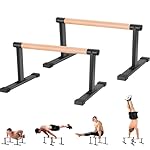 Wooden Parallel Bars 20" Length 12" Height,Dip Bar with Thick Beech Handles, Push-up stands for Handstand, L-Sit, Gymnastics, Strength Training Home Gym,Anti-slip Mats, Easy to Install,700lbs