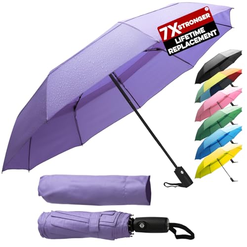 ZENO Paraguas Plegable Compacto – Mini Paraguas Automático Mujer & Hombre, Antiviento Resistente con 9 Varillas de Fibra de Vidrio, Tejido Teflón Impermeable, Púrpura