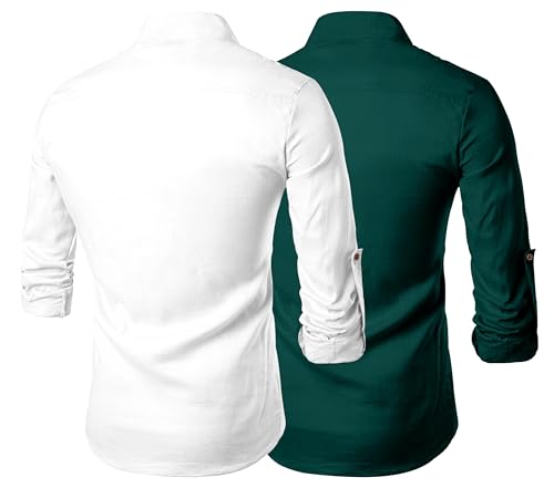 Image of Zombom Men's Combo Cotton Polyester Blend Solid Full Sleeve Straight Regular Fit Mandarin /Chinese Collor Kurta (Pack of 2)
