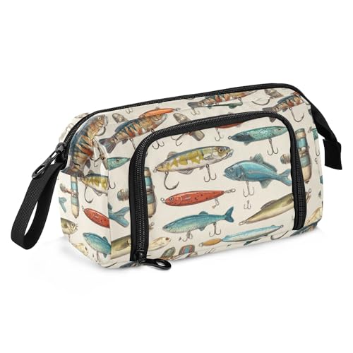 Image of Fisyme Fishing Lures Fisherman Retro Pencil Case Large Capacity Pen Bags Box Big Makeup Pouch Organizer