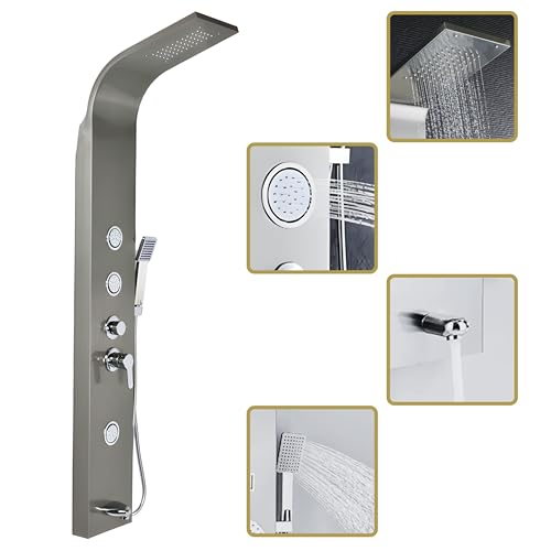 InArt Stainless Steel Shower Panel with Rainfall Shower Head, Body Nozzles, Handheld Shower | 3 Body Jets, Tub Spout, Adjustable Hot & Cold Control | Bathroom Shower Set Brushed Chrome (B0D9P4X97F) Amazon Price History, Amazon Price Tracker