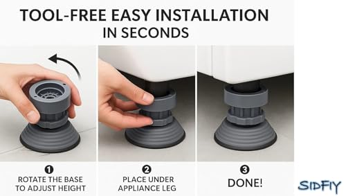 Image of Anti Vibration Pads for Washing Machine | Washing Machine Foot Pad 4 Pc Set | Noise-Cancelling Rubber | Height-Adjustable | Floor Trays | Set of 4 Pcs. (Large HeavyDuty)