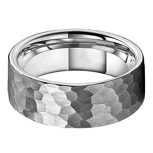 Tutiss 8Mm Hammered Tungsten Rings For Men Women Fashion Engagement Wedding Bands Pipe Cut Matte Finish Comfort Fit Size 11 #TOP1