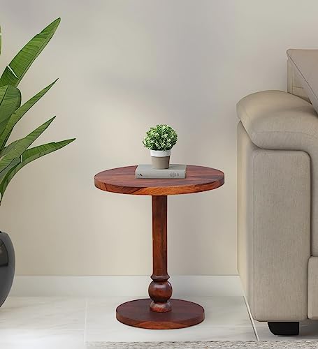 Image of Cyprus Solid Wood END Table for Living Room |Living Room Furniture |Premium Round Side Table for Home & Kitchen|Honey, SHEESHAM Wood|Ideal for Home Decor
