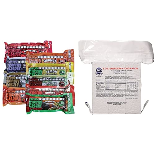 Image of Millennium Assorted Energy Bars (6 Count) & SOS Food Labs, Inc. 185000825 S.O.S. Rations Emergency 3600 Calorie Food bar - 3 Day / 72 Hour Package, 5 inch Height, 2 inch Wide, 4.5 inch Length