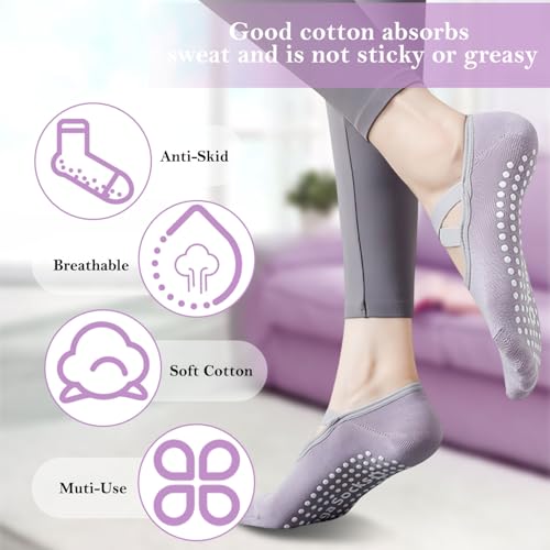 Image of BendJoy 3Pairs Non Slip Yoga Socks for Women - Breathable Cotton Anti Skid Pilates Casual Grip Socks for Yoga, Ballet, Barefoot Workout, 4.5-7.5 UK, Purple