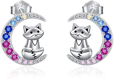 YFN Cute Animal Earrings Sterling Silver Animal Moon Stud Earrings Gifts for Women Girls