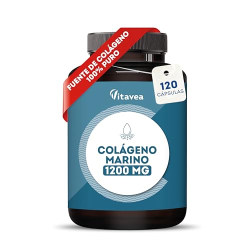 Colágeno Marino Hidrolizado 1200 mg – Fuente de Colágeno 100% Puro Tipos I & III – 120 Cápsulas – Péptidos de Colágeno Hidrolizado – Elasticidad y Firmeza de la Piel – Vitavea