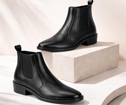 Image of Kraasa Men's Synthetic Leather Chelsea Boots - Slip-On Ankle Boots with Elastic Side Panels & Low Heel, Formal Casual Wear