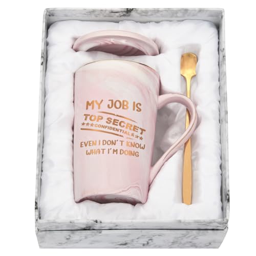 Joymaking Coffee Mug Funny Mugs for Men Women Colleagues - My Job is Top Secret Even I Don't Know What I'm Doing Funny Mug for Work Colleagues, 14Oz Pink