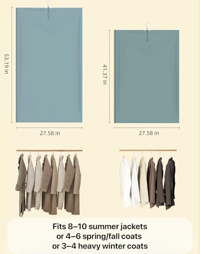6 Pack Hanging Vacuum Storage Bags – 3 Medium & 3 Large, Space Saver Garment Bags with Hangers, Vacuum or Hand-Press Compression, Durable PE+PA Material, Airtight for Closet Organization2