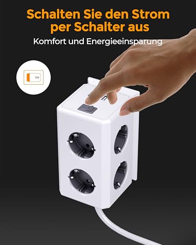 Mehrfachsteckdose mit USB, 6 Fach Steckdosenleiste, Steckerleiste mit Schalter, 3680W Verteilersteckdose Wandmontage,Überspannungsschutz Mehrfachstecker Steckdosenturm für Büro,1.8M Kabel,Grau 5