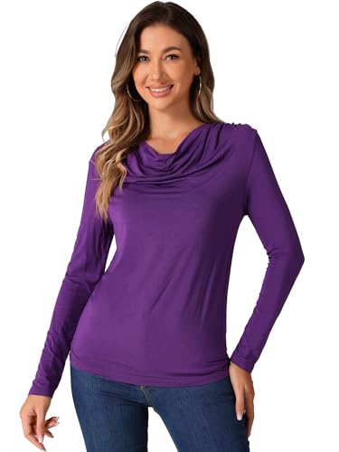 Allegra K Blouse Décontractée pour Femme Haut à Manches Longues Chemisier Col Bénitier Mauve XL