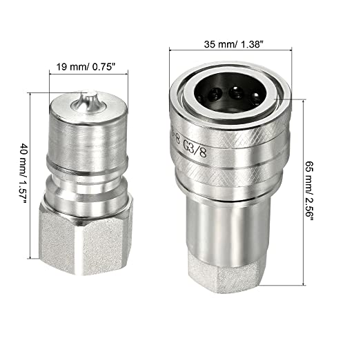 Image of PATIKIL Hydraulic Quick Connect Coupler Set, 1 Set Carbon Steel G3 /8 Female Pipe Fitting Plug Adapter for Construction Agriculture, Silver