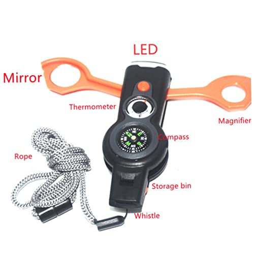 7-In-1 Emergency Survival Function Whistle,Outdoor Multifunctional Tool Safety Whistle With Lanyard, Emergency Whistle 7-In-1 Camping Safety Whistle With Compass Thermometer Light Orange #TOP2