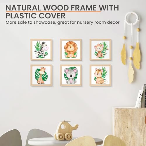 Image of upsimples 8x8 Picture Frame Solid Wooden, Nursery Decor, 1Pack Natural | 100% Solid Wood, Fit 4x4 with Mat and 8 x 8 Square Photo, Wall Decor or Tabletop Display, Safe For Nursery Kids Room