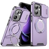 ILING Cover per OPPO Reno 13 FS (OPPO Reno 13F 5G/4G), Opaca Militare Antiurto Rigido PC Silicone TPU Bumper Custodia con Magnetico Anello Supporto e Scorrevole Protezione Fotocamera (Viola)