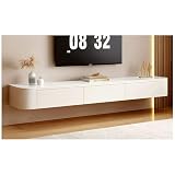 Elegante mobile TV da parete in legno moderno con gestione dei cavi, tavolino bianco per soggiorno (180 x 24 x 20 cm) Design salvaspazio