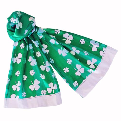 Evening Elegance Shamrock Scarves Green with White Border St Patrick's Day White - W514WH