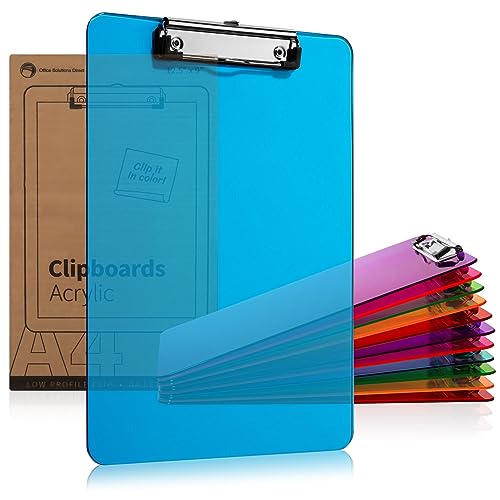 Lot de 12 planchettes à pince en plastique avec clip bas - 31,8 x 22,9 cm - Planches à pinces en plastique transparent - Pour salle de classe - Peut contenir 100 feuilles - Porte-bloc en acrylique
