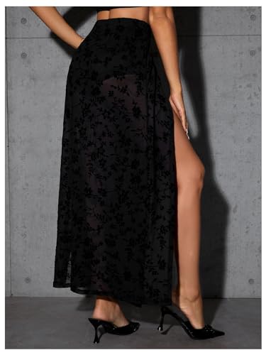 Verdusa Women's Double Split Floral Mesh High Waist Flowy Maxi Long Skirt with Short2