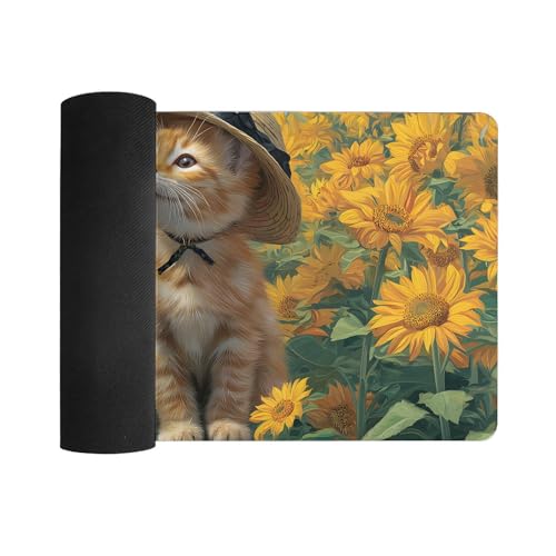Image of Cat Sunflower Extended Gaming Mouse Pad, with Stitched Edges Large Mouse Pad Desk Protector, Rubber Base Mousepad Keyboard Mouses Mat for Work Game Office Home- 32 inch X 16 inch Inch