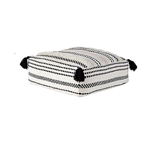 MOCOFO Boho Ottoman Square Footstool Pouf Cover -, Black, 16x16x6 inches